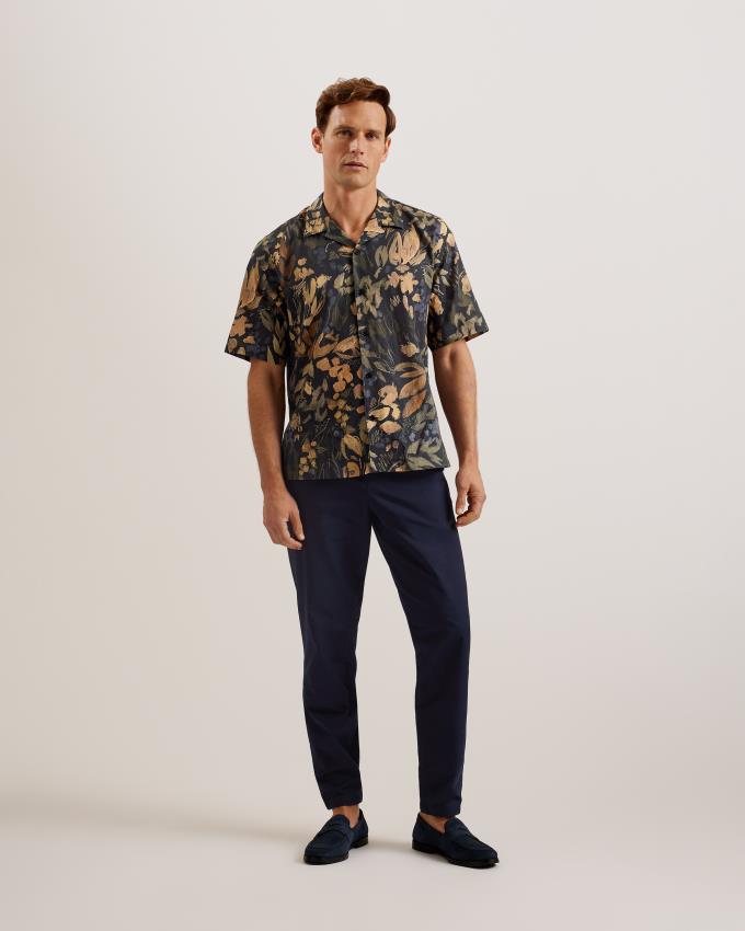 Pantalon Ted Baker Tapered Fit Pleated Cotton Bleu Marine Homme | VSV-93698347